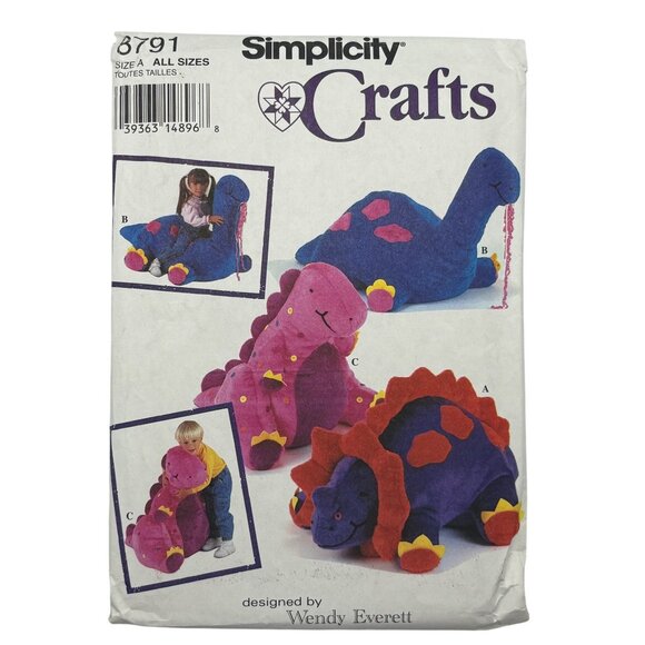 Simplicity Crafts 8791 Dinosaur Plush Toy Sewing Pattern For All Sizes - Picture 1 of 2